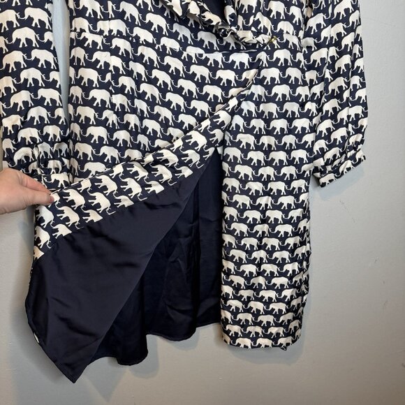Elizabeth Mckay Elephant Print Silk Long Blue Cardigan Size 6 Lightweight Animal - Picture 5 of 11